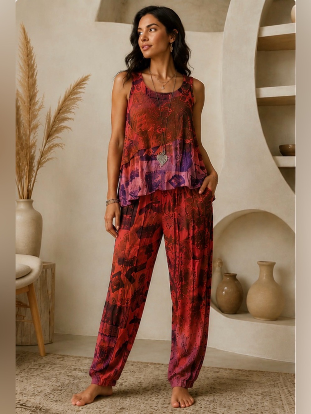 Vintage Festival Over dye bohemian hippie patchwork loose yoga pant one size